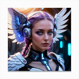 Futuristic Girl With Wings 16 Canvas Print