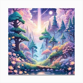 A Fantasy Forest With Twinkling Stars In Pastel Tone Square Composition 202 Canvas Print