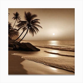 Sepia Beach Sunset Canvas Print