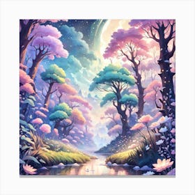 A Fantasy Forest With Twinkling Stars In Pastel Tone Square Composition 21 Canvas Print