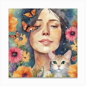 CAT AND WOMAN ART PRINT Canvas Print