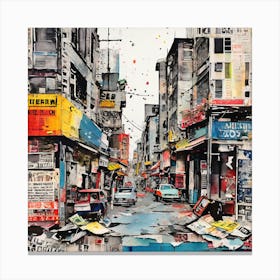 Hong Kong Street, Hand Painted ART Elements Digital Prints And Textured Paper Canvas Print