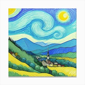 Rustic Simplicity: Life in the Village Starry Night Canvas Print