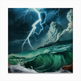 Ocean Storm With Large Clouds And Lightning 15 Canvas Print
