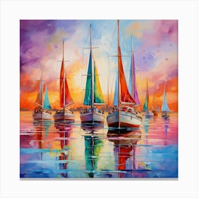 Sailboats At Sunset 8 Canvas Print
