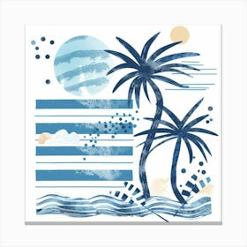 Beach Scene With Palm Trees Canvas Print