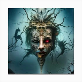 Woman In A Dark Forest Canvas Print