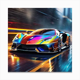 Colorful Sports Car Driving Down The Road Canvas Print