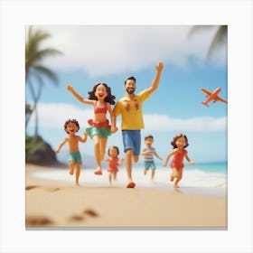 Hawaii Happy Family And Beach With Happy Children Running Toy Airplane And Freedom 1 Canvas Print
