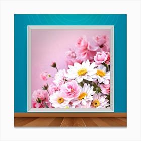 Pink Flowers In A Frame Canvas Print