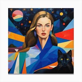 Woman With A Black Cat Canvas Print