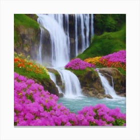Waterfall With Flowers 2 Canvas Print