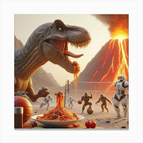 Dinosaurs Eat Spaghetti Canvas Print
