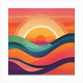 Sunset With Waves Canvas Print