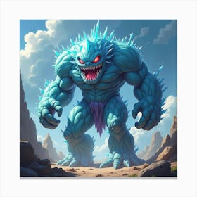 Giant Crystal Golem Emerging From The Ground In Battle 1 Canvas Print