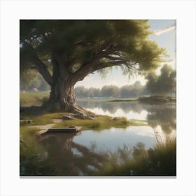 Tree By The Lake Canvas Print