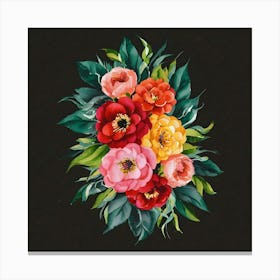 A Watercolor Painting Of Colorful Flowers And Le (8) (1) Canvas Print