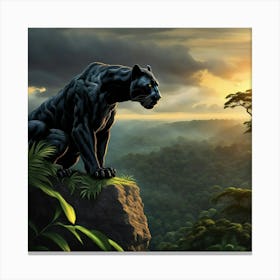 Black Panther On Clifftop Canvas Print