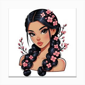 Asian Girl With Flowers Canvas Print