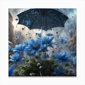 Blue Flowers In The Rain Canvas Print