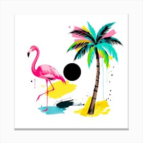 Flamingo And Palm Tree Canvas Print