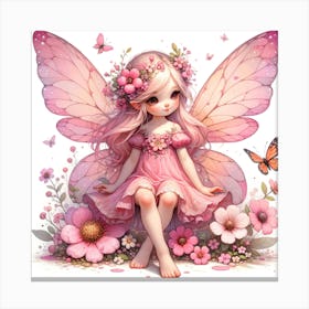 Butterfly Pink Fairy in a Flower Canvas Print