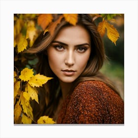 Beautiful Woman In Autumn Leaves 3 Canvas Print