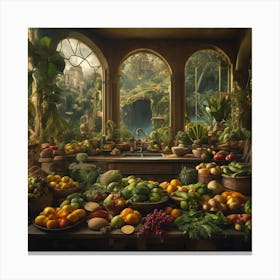Kitchen Full Of Fruits And Vegetables Canvas Print