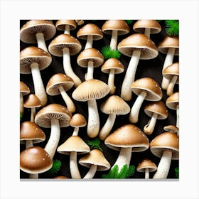 Mushrooms On A Black Background 7 Canvas Print