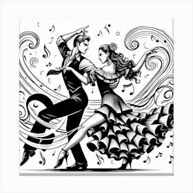 Line Art Flamenco Dancers 4 Canvas Print