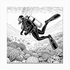 Line Art scuba diver 1 Canvas Print