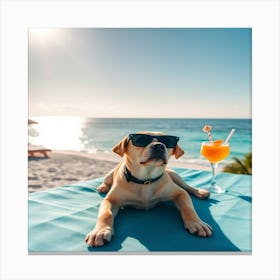 Cute dog soaking up the sun on the beach! 2 Canvas Print