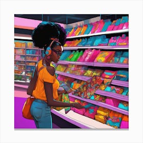 Afro Girl In A Store Canvas Print