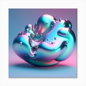 High-resolution image of a surreal, iridescent liquid blob with a glossy surface highlighted colors turquoise and fuschia. Canvas Print
