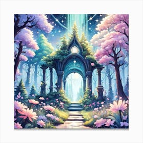 A Fantasy Forest With Twinkling Stars In Pastel Tone Square Composition 414 Canvas Print