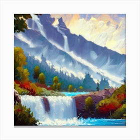 Waterfall in the mountains with stunning nature 5 Canvas Print