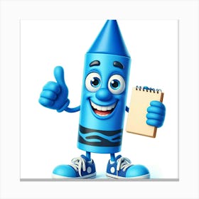 Blue Crayon holding notebook Canvas Print