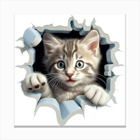 Kitten Peeking Through A Hole Canvas Print