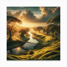 Sunset Over River Canvas Print