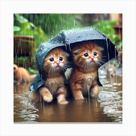 Cute Kittens In The Rain 1 Canvas Print