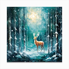 Deer In The Winter Forest Canvas Print