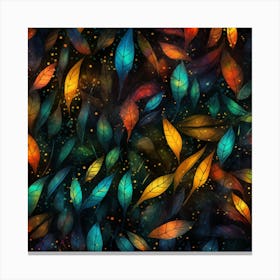 Colorful Leaves On A Black Background Canvas Print