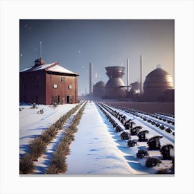 Factory In The Snow Canvas Print