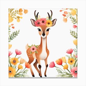 Floral Baby Antelope Nursery Illustration (10) Canvas Print