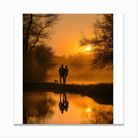 Couple Walking In The Mist Canvas Print