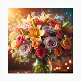 Colorful Bouquet Of Roses Canvas Print