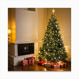 Christmas Tree Illuminated Season Home Background Holiday Merry Magic Fire Celebration Hou (25) Canvas Print