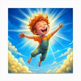 Joyful Child Soaring Through The Clouds Canvas Print