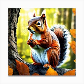 Squirrel In Autumn Leaves Canvas Print