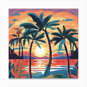 Sunset With Palm Trees Canvas Print